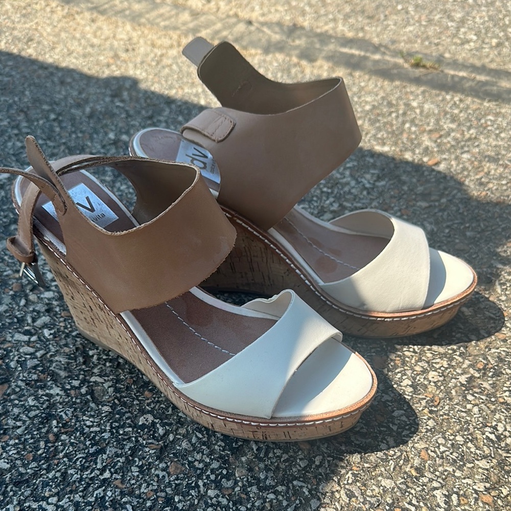 DV by Dolce Vita Brown and Cream Wedge Sandals